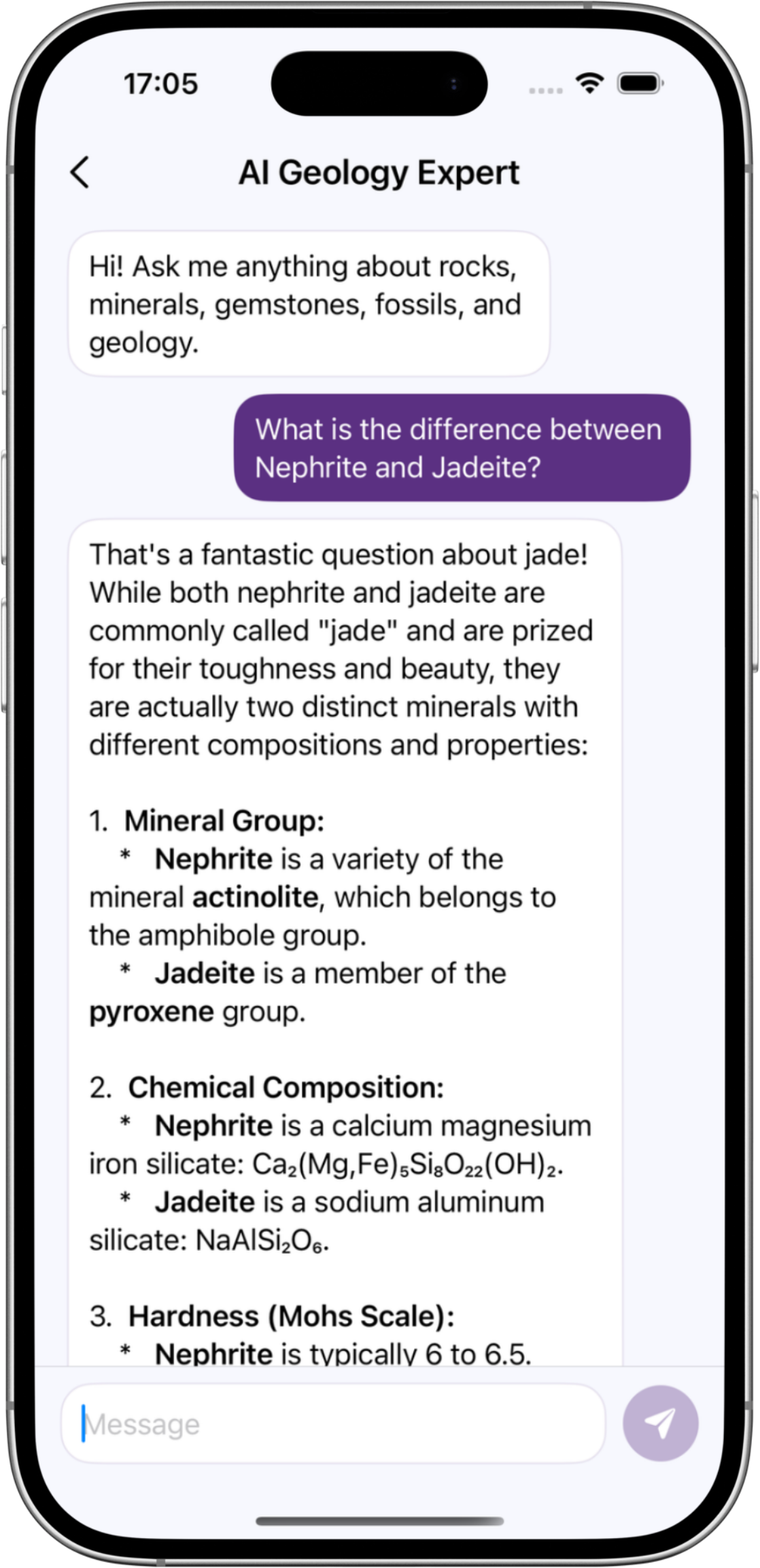 AI Geology Expert chat screen