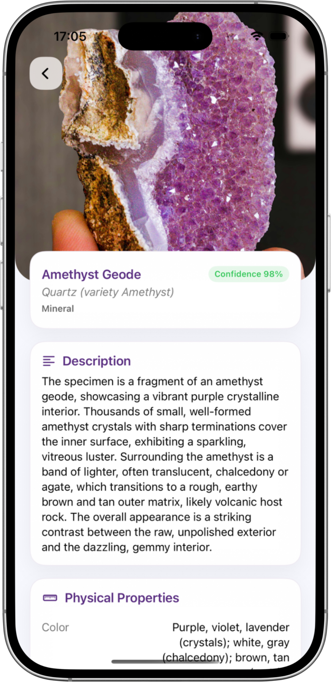Specimen detail profile screen